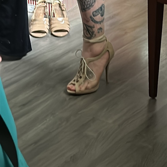 Natural (beige) suede and mesh high heels. Brand new never worn only tried on. - Picture 2 of 5